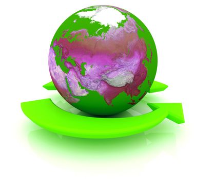 Two arrows surrounding Earth globe - 3d render