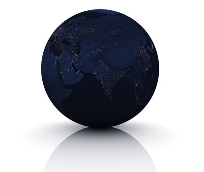 3d render of an earth globe at night on white background