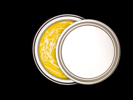 Yellow Paint can from above on black background