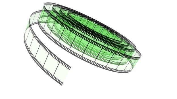 Green Segment color film rolled down on a white background