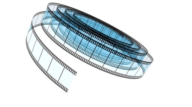 Blue Segment color film rolled down on a white background