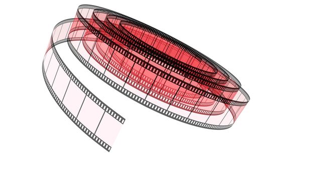 Red Segment color film rolled down on a white background