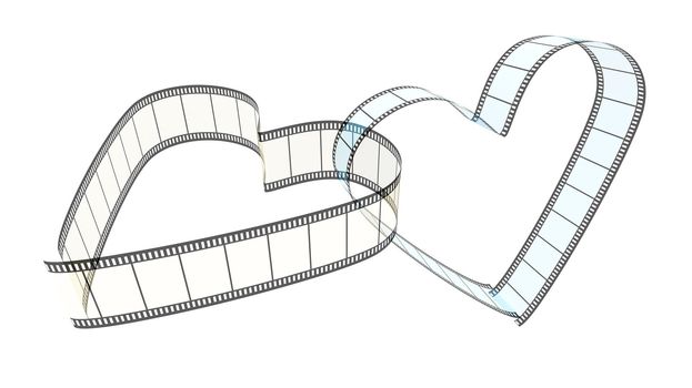 Two blank films heart over white background