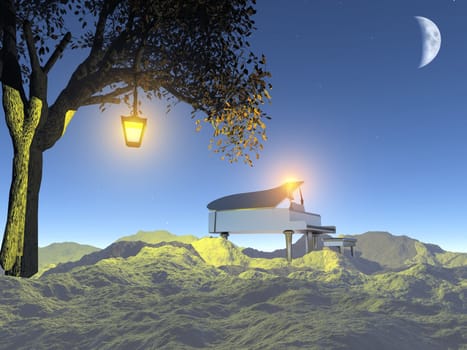 piano in the nature night