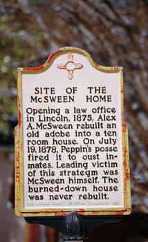 Lincoln New Mexico Historic Marker - McSween Home - Sign