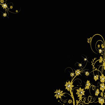 Abstract golden floral background on black