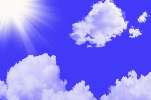 beautiful blue sky and white clouds with sunny rays