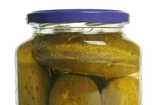 A jar of chili pickles isolaed on white backgorund