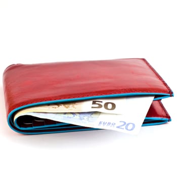 Italian leather wallet with money, useful for concepts