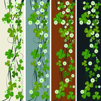 Vertical headers with clover leaves and flowers, St. Patrick's Day design