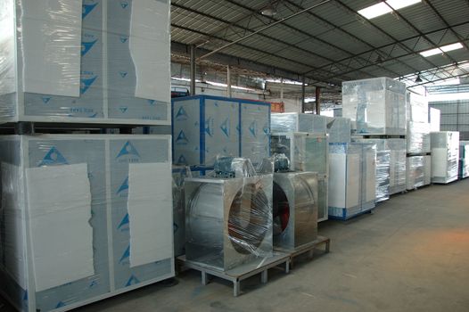 CANTON, CHINA - NOVEMBER 11: One of the biggest manufacturer of auto spray booths and generators in China. Car industry became very important element of Chinese economy growth. Factory tour on November 11, 2010.