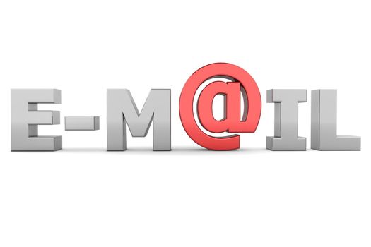 glossy grey word E-MAIL - letter a is replaced by a shiny red AT-symbol