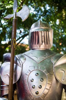 Close view detail of Medieval armor suit.