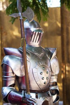 Close view detail of Medieval armor suit.
