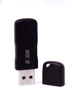 Close up view of a USB pendrive isolated on a white background.