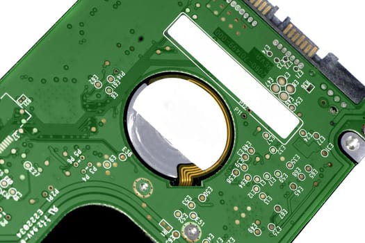 Close view detail of a laptop harddisk isolated on a white background.