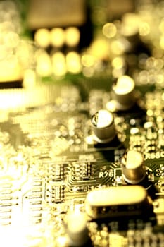 Close view detail of a circuit board with chips.
