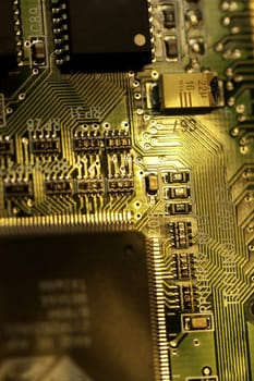 Close view detail of a circuit board with chips.