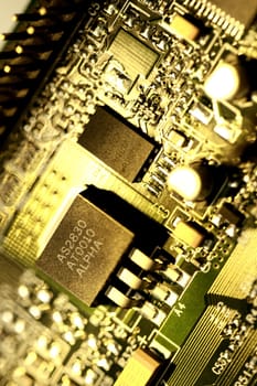 Close view detail of a circuit board with chips.