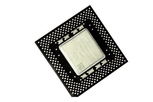 Close view detail of a computer microprocessor with a golden light.