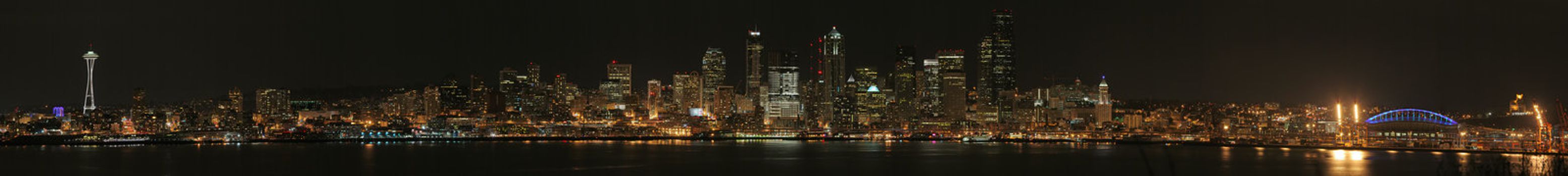 Panorama of Seattle at night, United States