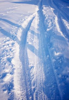 february winter road in russia. Evening snow.