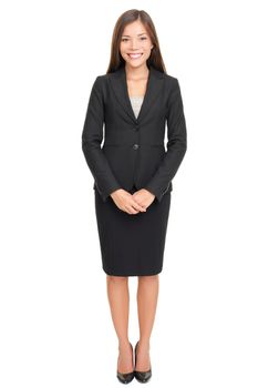 Business woman full body standing isolated on white background with copy space.