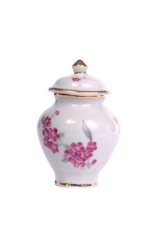 Close up view of some decorative ceramic vases isolated on a white background.