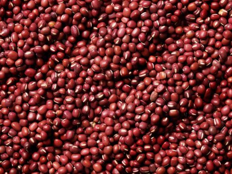 close up of a heap of red mung beans