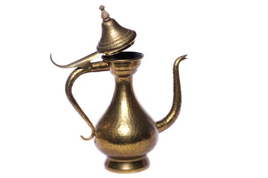 Close up view of a copper wine vase isolated on a white background.