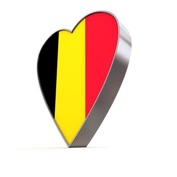 shiny metallic 3d heart of silver/chrome - front surface shows the belgian flag