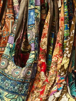 Background made of  beautiful textile handbags