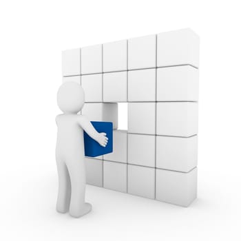 3d human cube blue white success business people isolated
