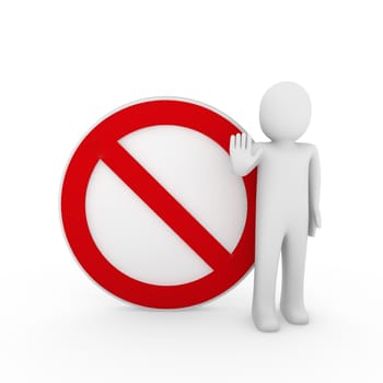 3d human stop red sign white warning symbol