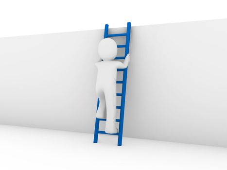 3d human ladder wall success business up blue