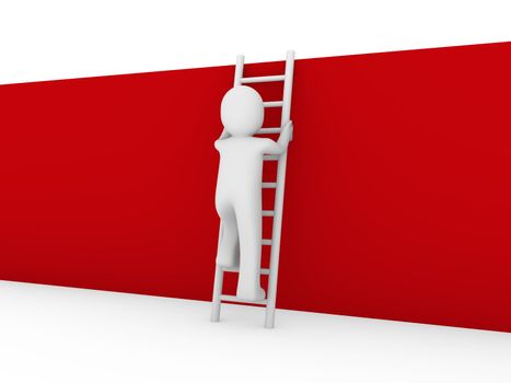 3d human ladder wall success business up red