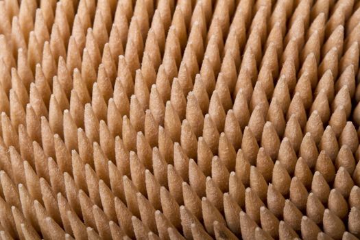 Macro view of a bunch of toothpicks inside a container.