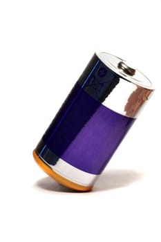 close view detail of a battery isolated on a white background.
