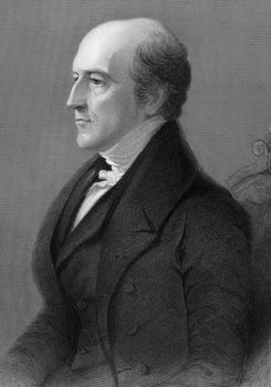 Thomas Langlois Lefroy (1776-1869) on engraving from 1800s. Irish-Huguenot politician and judge. Engraved by H.Robinson after a painting by G.Hayter and published by G.Virtue.