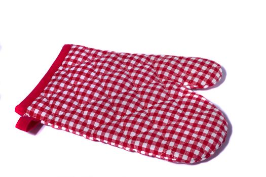 Close up view of a kitchen protection glove isolated on a white background.