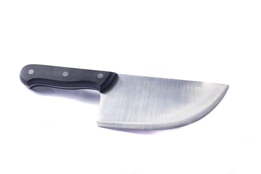 Close up view of butcher knife isolated on a white background.