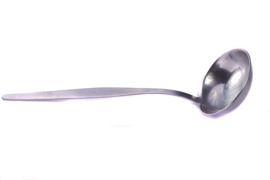 Close up view detail of a spoon isolated on a white background.