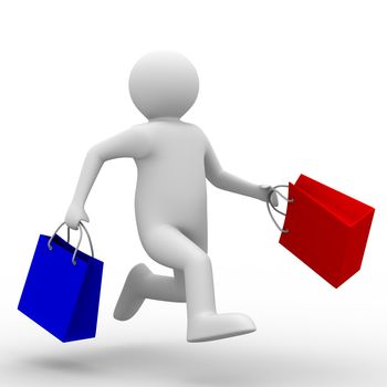 Man with shoping bag on white. Isolated 3D image