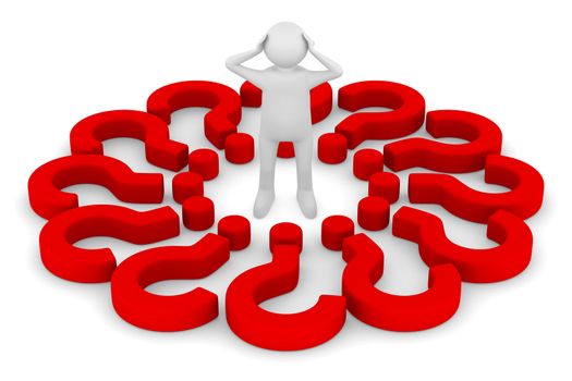 man with question on white. Isolated 3D image