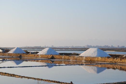 Sea water salt ponds in trapani (Sicily - Italy).