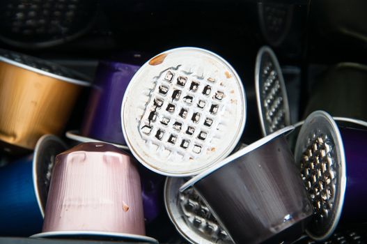 Used coffee capsules of a modern coffee making machine