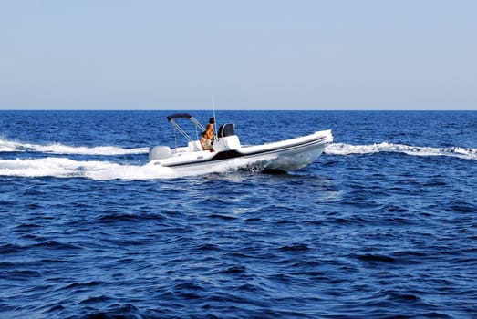 A motorboat in the sea.