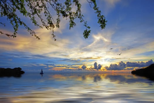 Sunset at Jeremi beach on Curacao, Caribbean