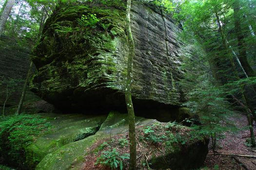 A giant boulder sits firmly in a canyon of northern Alabama.