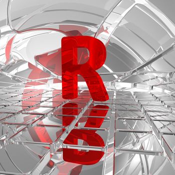 red uppercase letter r in futuristic space - 3d illustration